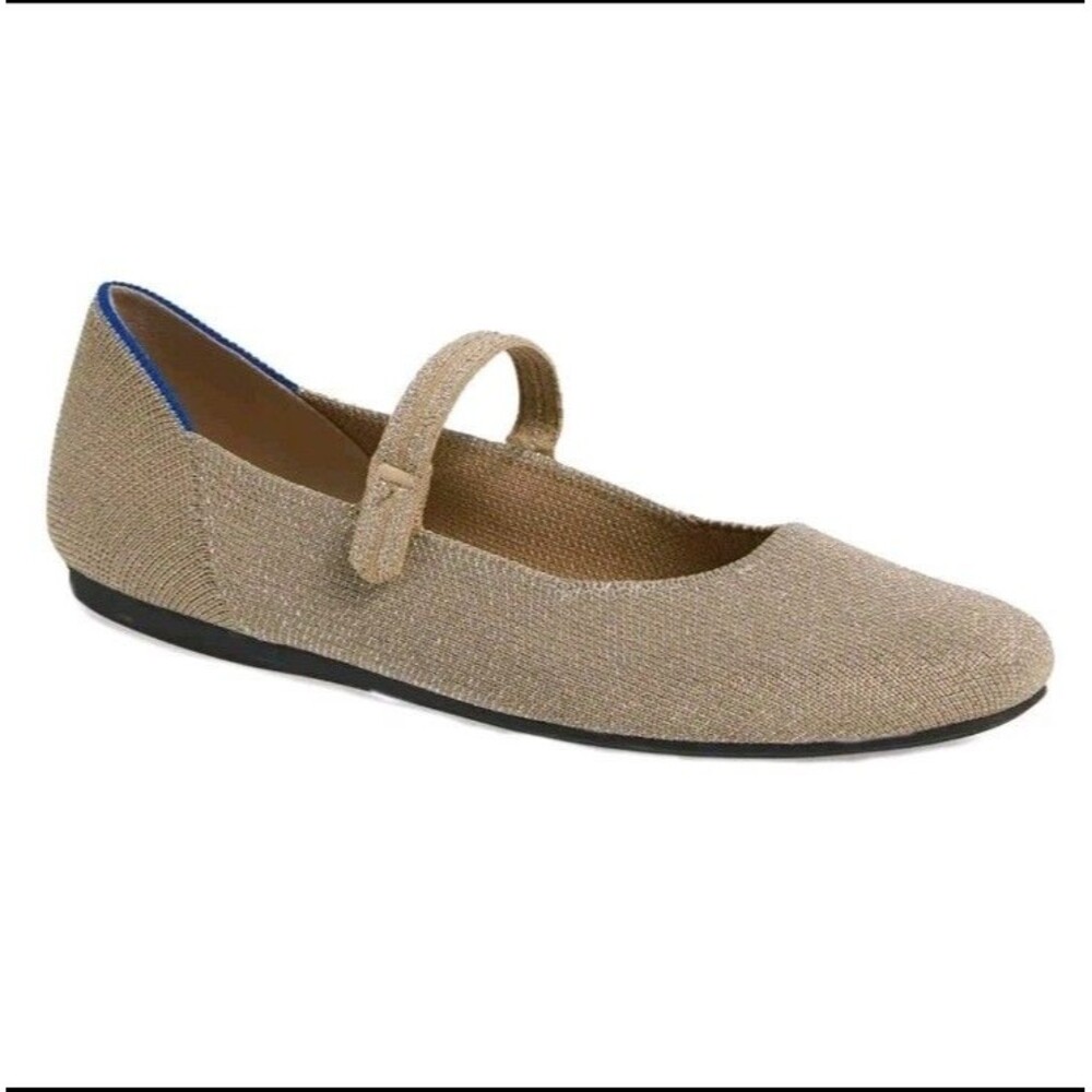 Rothys The Square Mary Jane Metallic Sparkle T-Strap Flats Size 8 Ballet